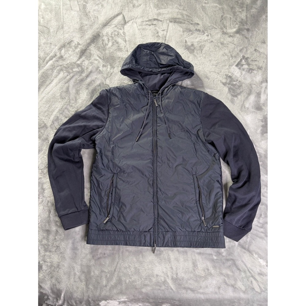 Hugo Boss Jacket Mens M Navy Full Zip Quilted Woven Hooded Zippered Pockets
